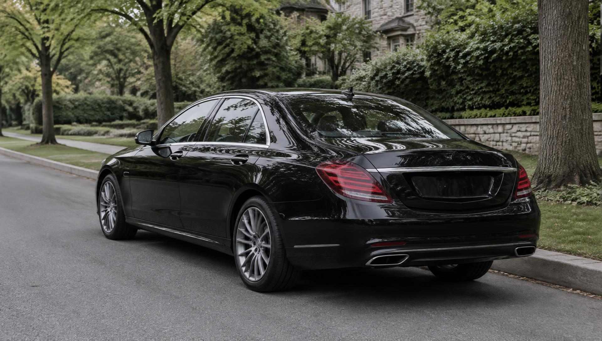 Black executive sedan parked on a residential street