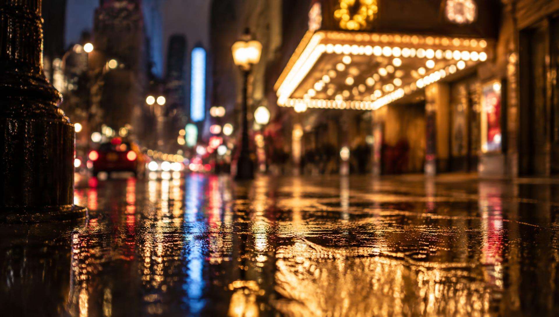 Theatre district street at night
