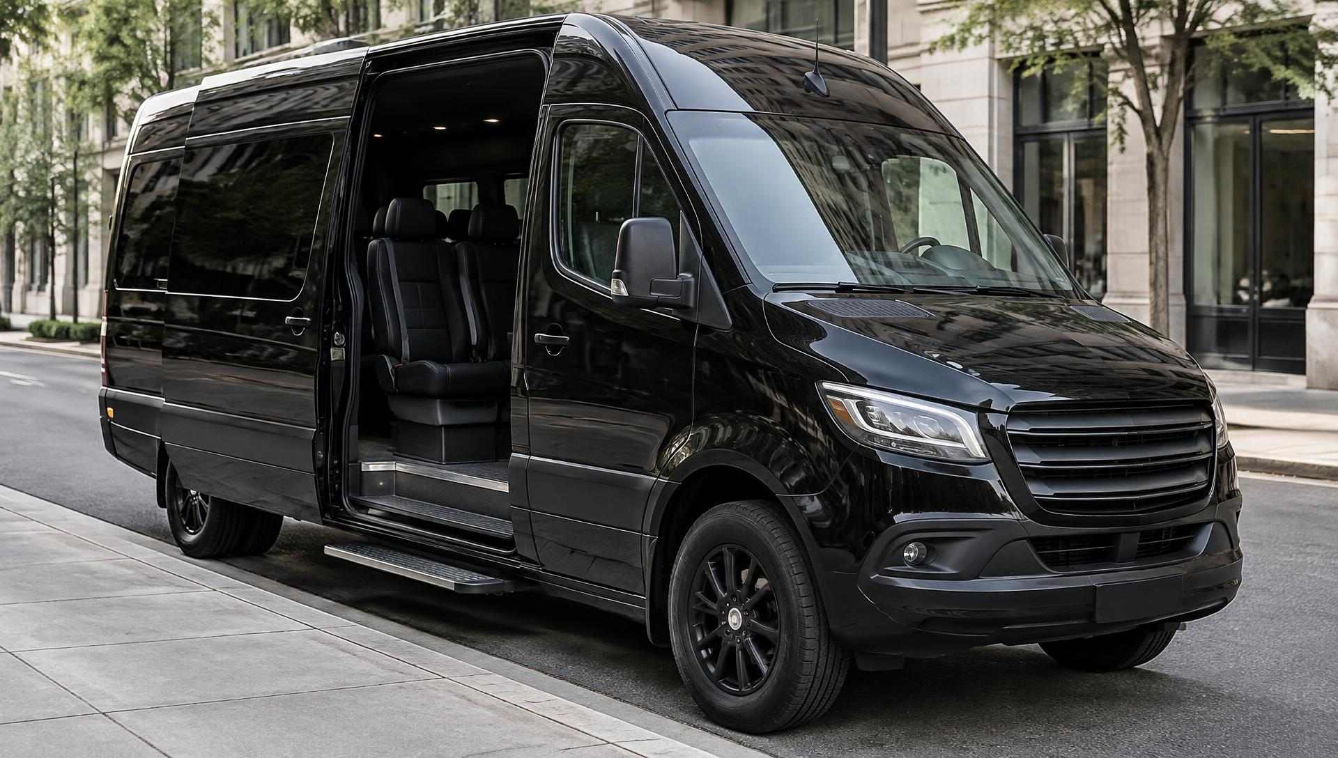 Sprinter van with its side door open at a kerb
