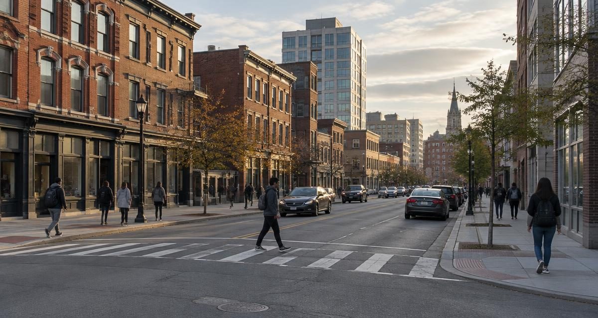 Downtown New Brunswick, New Jersey street in the late afternoon