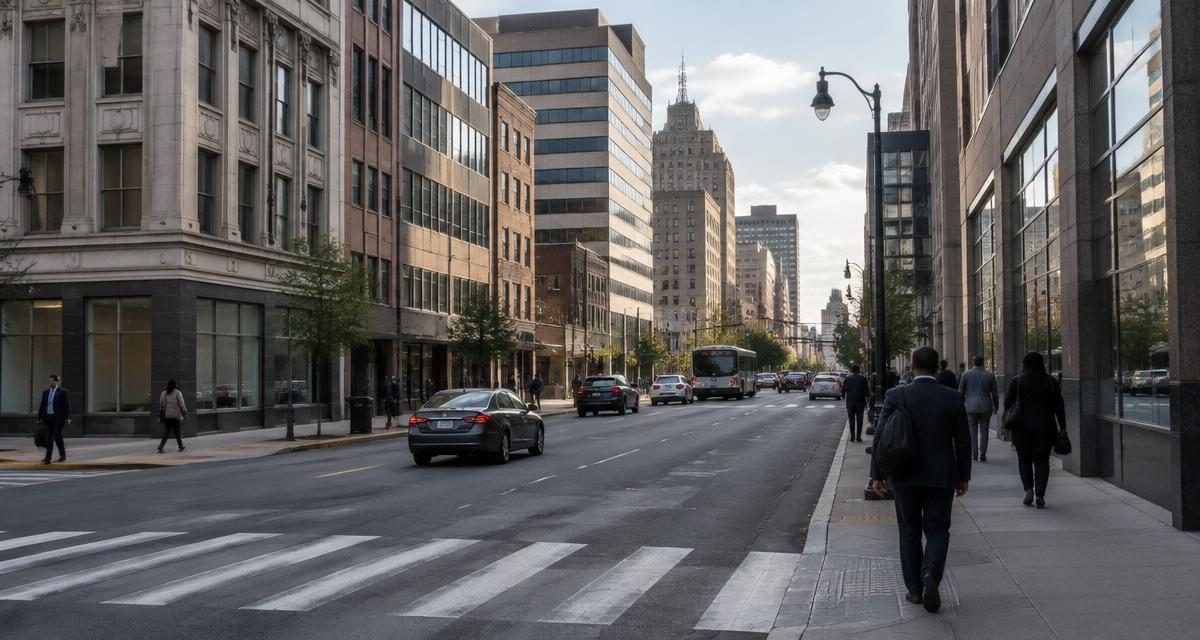 Downtown Newark street with office buildings in afternoon light