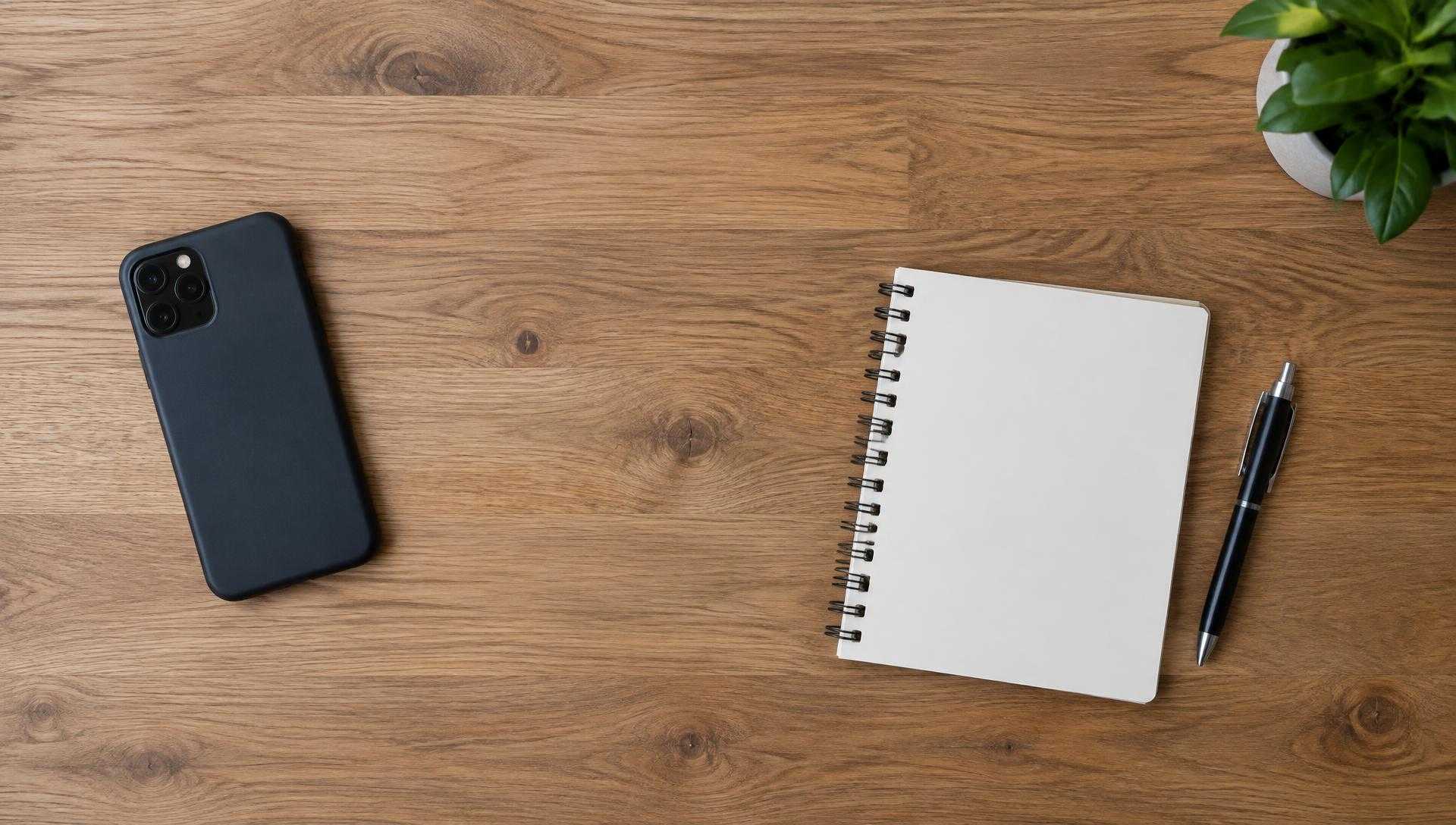 Desk with a phone and notepad