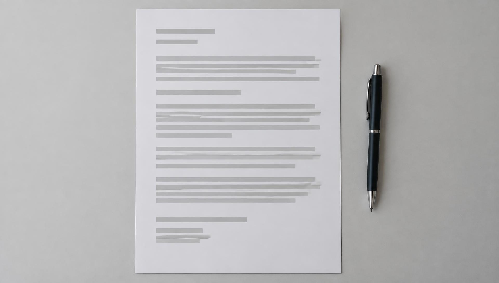 A printed document and a pen on a desk