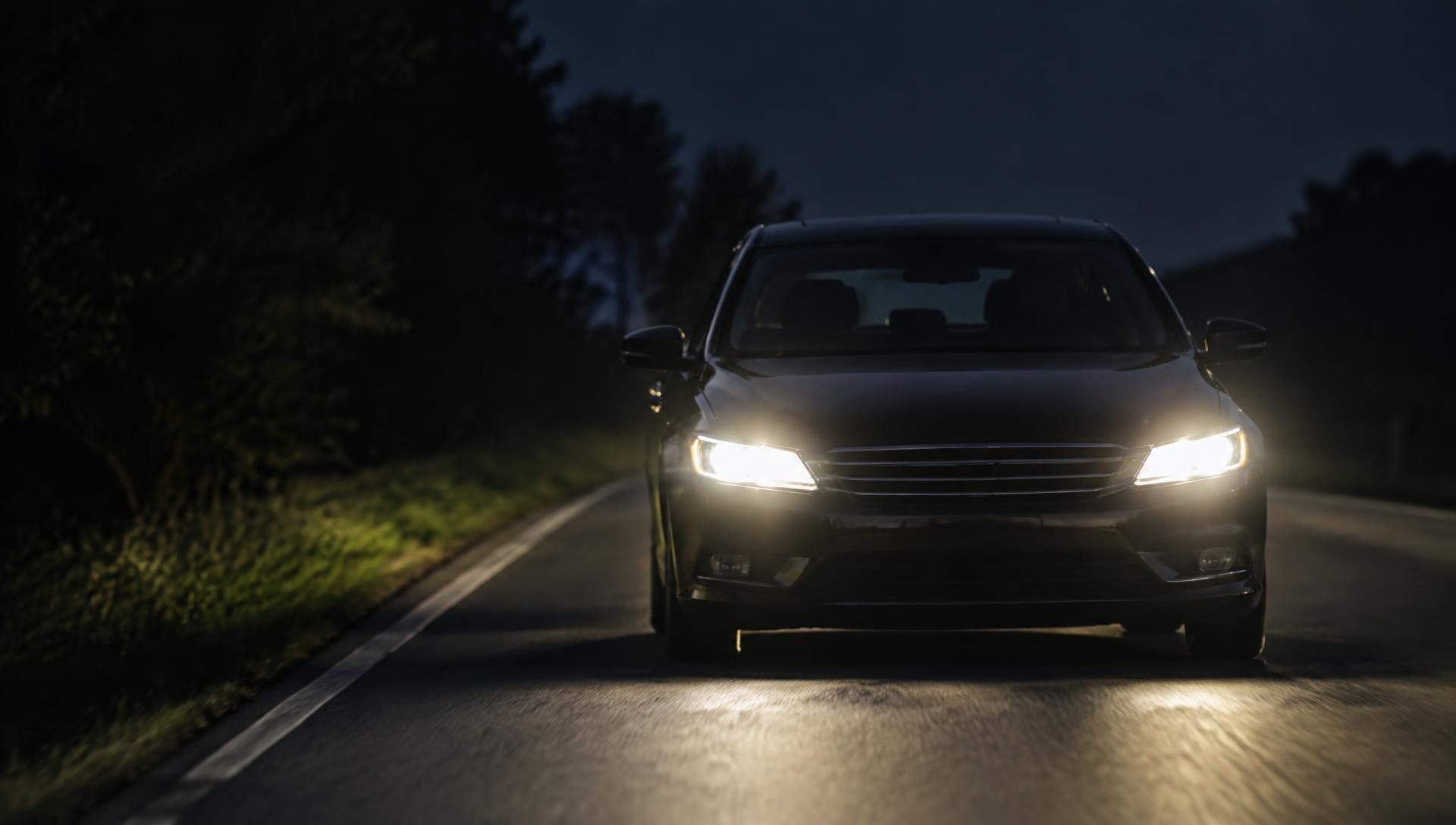 Black sedan approaching on a night road