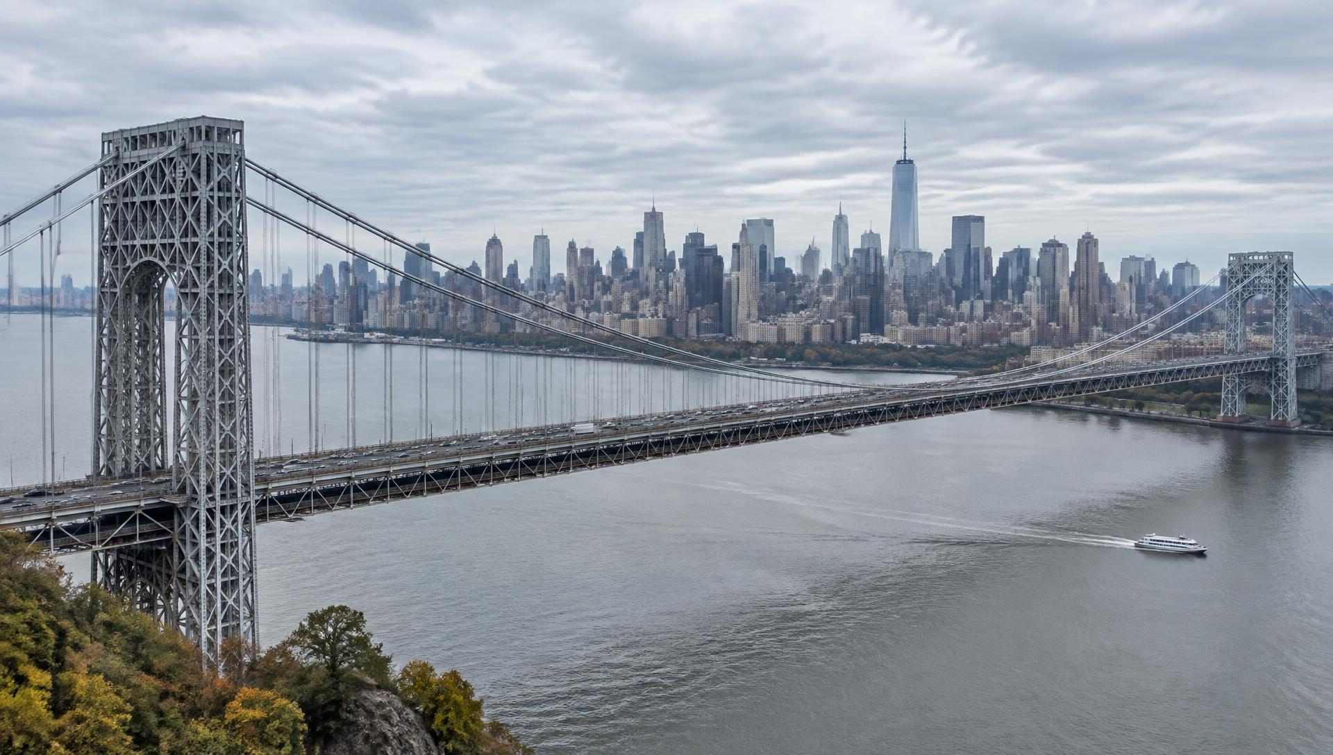 A Hudson River crossing with the Manhattan skyline behind